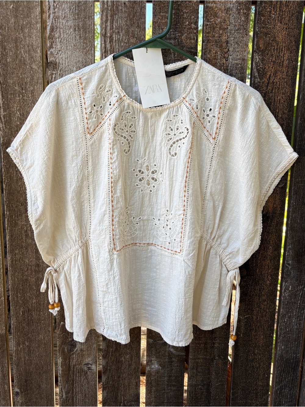 Zara Embroidered Eyelet Top With Side Lacing NWT In Ecru Sz XS